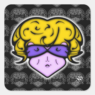 Cartoon vrouw met schoonheidsmerk en bril v2.1 vierkante sticker