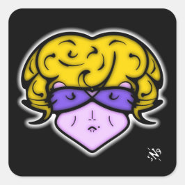 Cartoon vrouw met schoonheidsmerk en bril v2 vierkante sticker