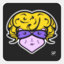 Cartoon vrouw met schoonheidsmerk en bril v2 vierkante sticker