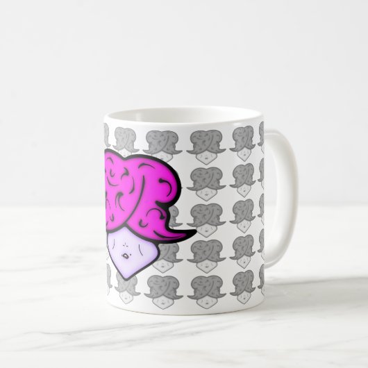 Cartoon vrouw met schoonheidsmerk en pet v1.1 koffiemok (Voorkant rechts)