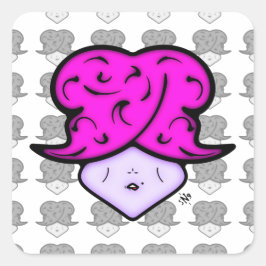 Cartoon vrouw met schoonheidsmerk en pet v1.1 vierkante sticker