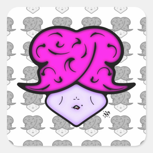 Cartoon vrouw met schoonheidsmerk en pet v1.1 vierkante sticker (Voorkant)