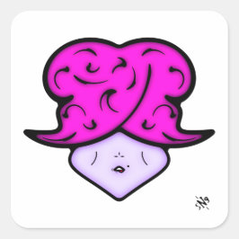 Cartoon vrouw met schoonheidsmerk en pet v1 vierkante sticker