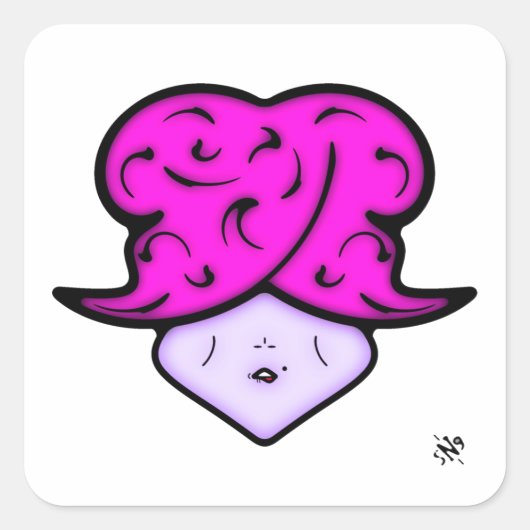 Cartoon vrouw met schoonheidsmerk en pet v1 vierkante sticker (Voorkant)