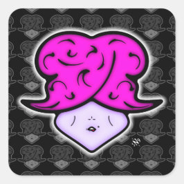 Cartoon vrouw met schoonheidsmerk en pet v2.1 vierkante sticker