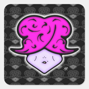 Cartoon vrouw met schoonheidsmerk en pet v2.1 vierkante sticker