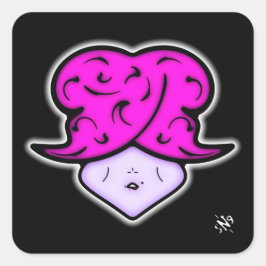 Cartoon vrouw met schoonheidsmerk en pet v2 vierkante sticker