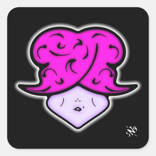 Cartoon vrouw met schoonheidsmerk en pet v2 vierkante sticker (Voorkant)