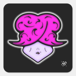 Cartoon vrouw met schoonheidsmerk en pet v2 vierkante sticker