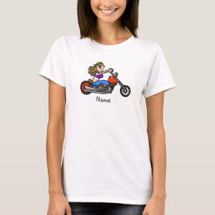 Cartoon Vrouw motorrijwiel T-shirt