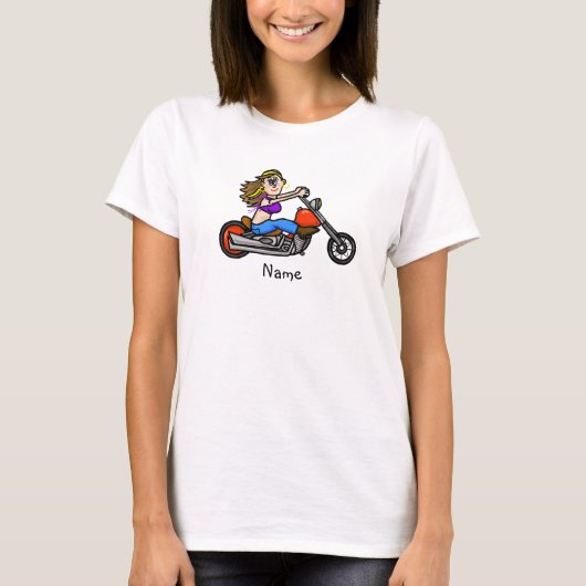 Cartoon Vrouw motorrijwiel T-shirt (Voorkant)
