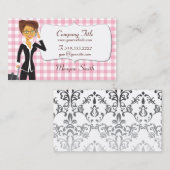 Cartoon Vrouw over  roze Gingham-kaart Visitekaartje (Voorkant / Achterkant)