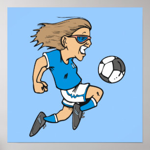Cartoon Vrouw Soccer Star T-shirts en cadeautjes Poster