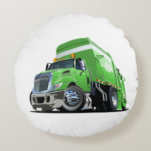 Cartoon vuilniswagen rond kussen