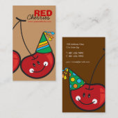 Cartoon vun en rode kaekkersen met partijPetten Visitekaartje (Voorkant / Achterkant)