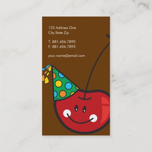 Cartoon vun en rode kaekkersen met partijPetten Visitekaartje (Achterkant)