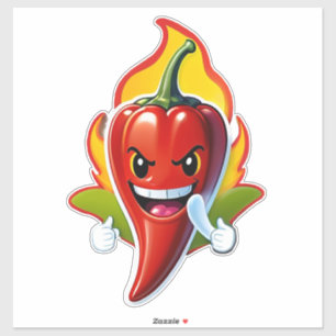 Cartoon Vuur Peper Mascotte Met Grinnend Gezicht Sticker