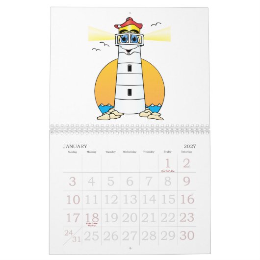 Cartoon vuurtorenkalender kalender (Jan 2027)