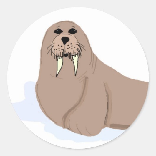 Cartoon Walrus Ronde Sticker (Voorkant)