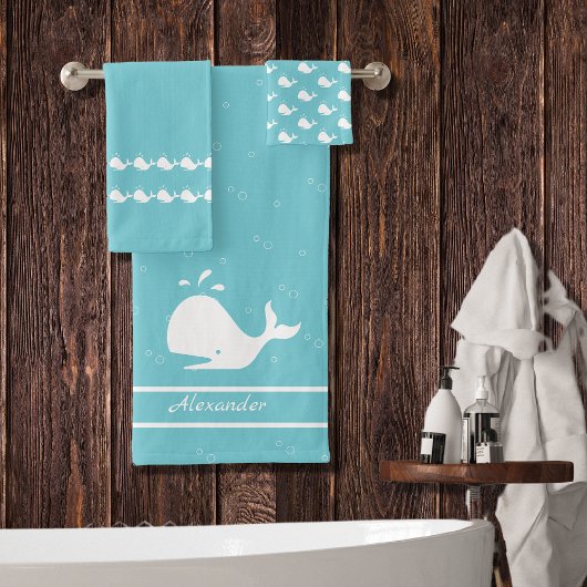 Cartoon walvis Mist Blue Bath Towel Set Bad Handdoek