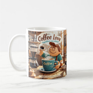 Cartoon Warm Gezellig Cafe Koffie Liefhebber Stijl Koffiemok