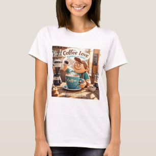 Cartoon Warm Gezellig Cafe Koffie Liefhebber Stijl T-shirt