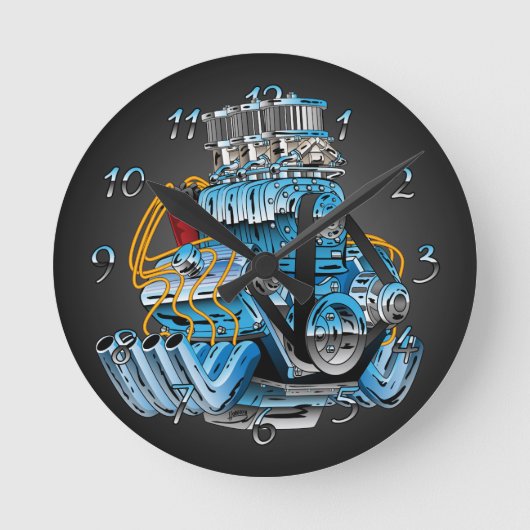 Cartoon warmloopauto-drager ronde klok (Voorkant)