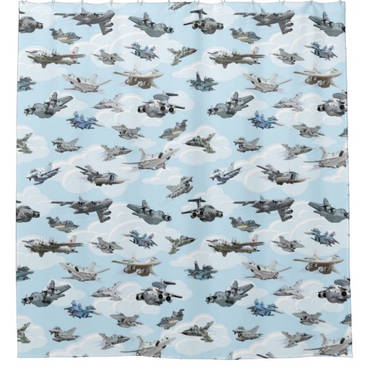 Cartoon warplanes patroonstof douchegordijn (Voorkant)