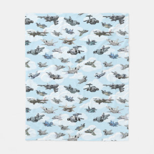 Cartoon warplanes patroonstof fleece deken