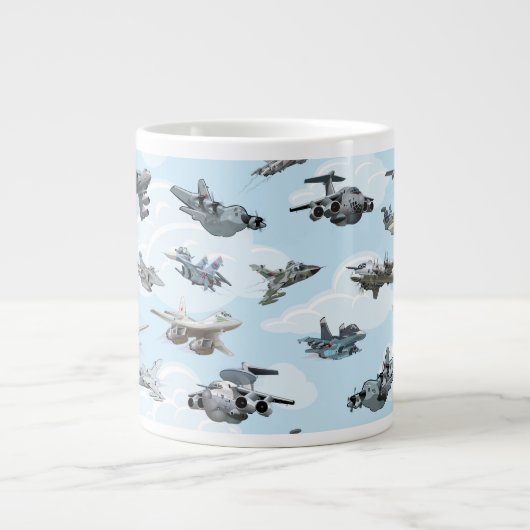 Cartoon warplanes patroonstof grote koffiekop (Voorkant)