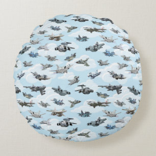 Cartoon warplanes patroonstof rond kussen