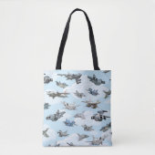 Cartoon warplanes patroonstof tote bag (Voorkant)
