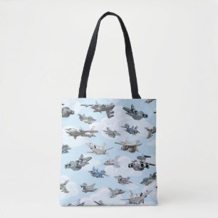 Cartoon warplanes patroonstof tote bag