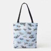 Cartoon warplanes patroonstof tote bag (Achterkant)