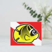 Cartoon Wasbeer Butterflyfish Dive Flag Briefkaart (Staand voorkant)