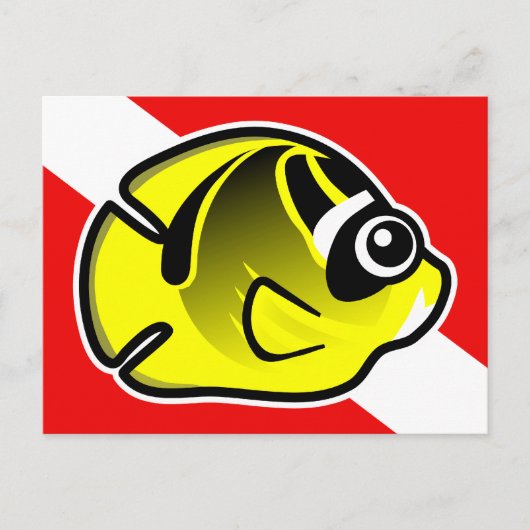 Cartoon Wasbeer Butterflyfish Dive Flag Briefkaart (Voorkant)