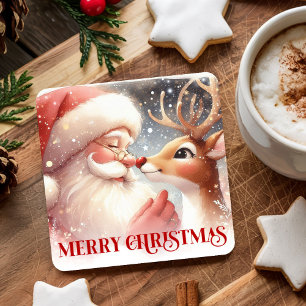 Cartoon Watercolor Kerstman Rudolph Kerst Coaster Kartonnen Onderzetters
