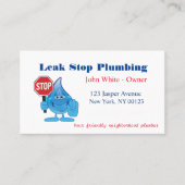 Cartoon Waterdruppelaar Man Plumbing Service Visitekaartje (Voorkant)