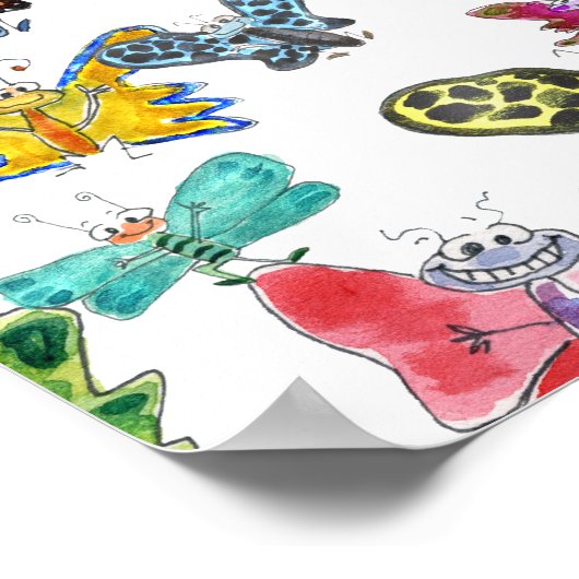 Cartoon Waterverf Butterflies Poster (Hoek)