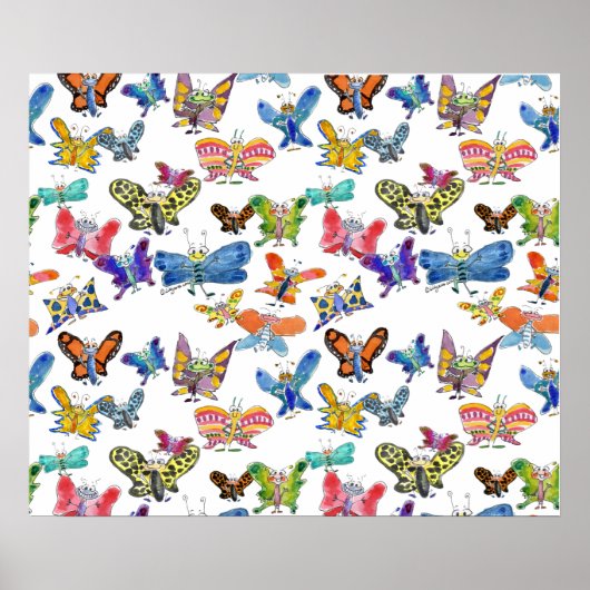 Cartoon Waterverf Butterflies Poster (Voorkant)