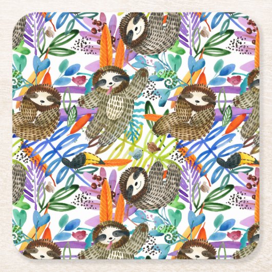 Cartoon Waterverf sleufpatroon Kartonnen Onderzetters (Voorkant)