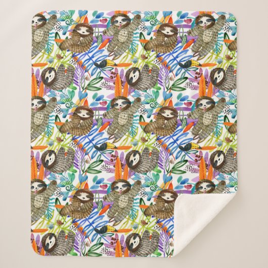 Cartoon Waterverf sleufpatroon Sherpa Deken (Voorkant)