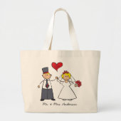 Cartoon-weddenschap-bride en Groom-rood hart Grote Tote Bag (Voorkant)