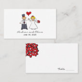 Cartoon-weddenschap-bride en Groom-rood hart Plaatskaartje (Voorkant / Achterkant)