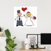 Cartoon-weddenschap-bride en Groom-rood hart Poster (Thuiskantoor)