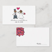Cartoon Weddenschap Paars Bride & Groom Fuchsia He Plaatskaartje (Voorkant / Achterkant)