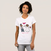 Cartoon Weddenschap Paars Bride & Groom Fuchsia He T-shirt (Voorkant volledig)