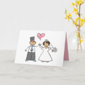 Cartoon Weddenschap Paars Bride & Groom Pink Heart Kaart (Gele Bloem)
