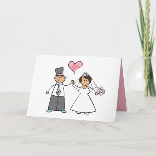 Cartoon Weddenschap Paars Bride & Groom Pink Heart Kaart (Voorkant)