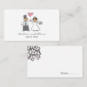 Cartoon Weddenschap Paars Bride & Groom Pink Heart Plaatskaartje (Voorkant / Achterkant)